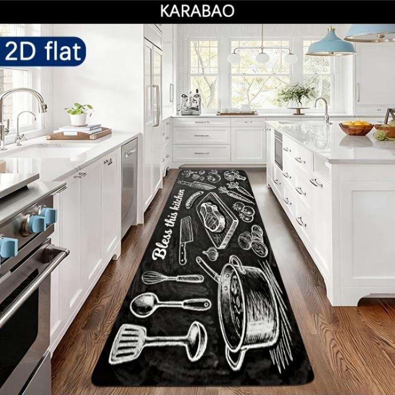 Rustic Black Chalk Sketch Kitchen Tool Food Quote Runner Rug, Non-Slip Kitchen Rug for Kitchen, Living Room, Bathroom & Holiday
