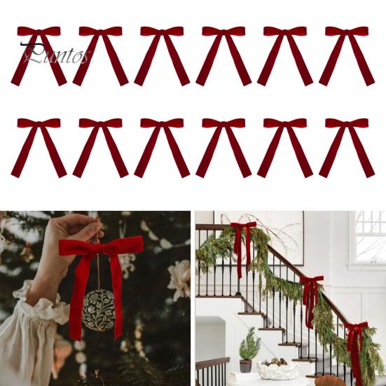 12 шт. рождественские бархатные банты, красные ленточные бархатные банты с золотыми завязками для украшения рождественской елки, гирлянды