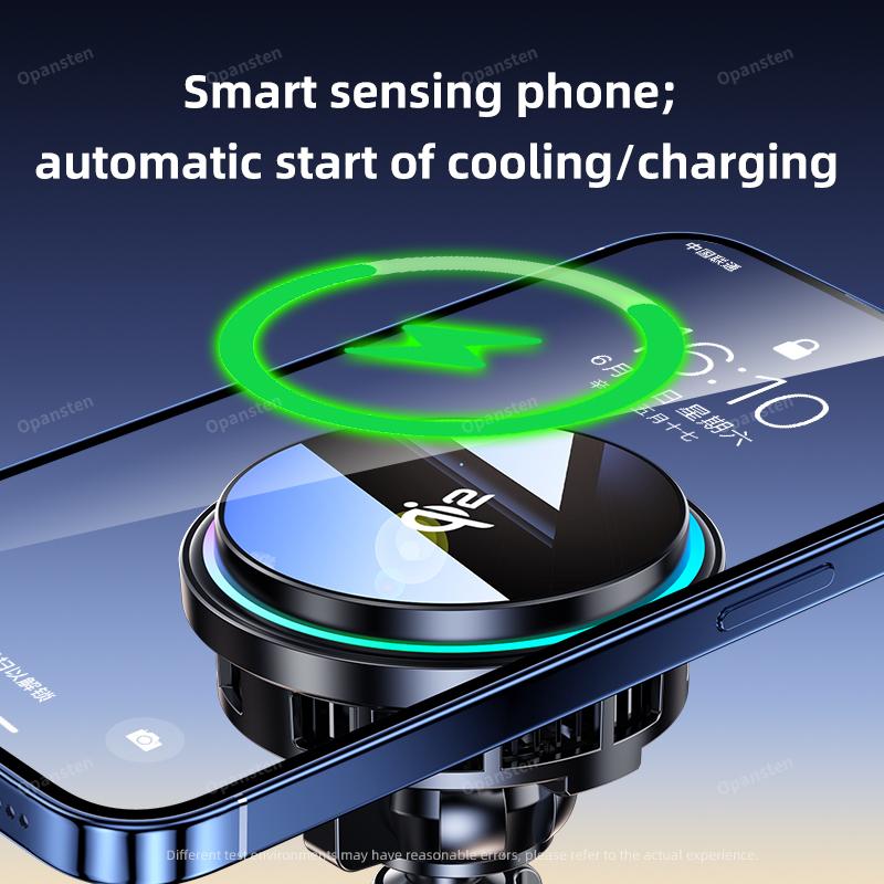 QI2 Ice Cooling Tempered Glass RGB Magnetic Wireless Car Charger Fast Charging Radiator For Magsafe iPhone 12-16 Phone Holder