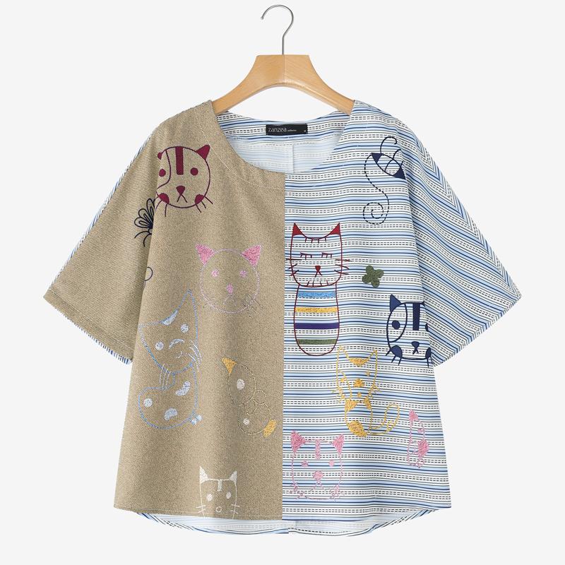 ZANZEA Женские повседневные футболки с круглым вырезом и рукавом 3/4, свободного кроя, в стиле пэчворк