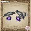 WOSTU 925 Sterling Silver Black Gothic Raven Bird Earrings For Women Halloween Jewelry Purple Gemstone Earrings Fine Gift