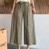 Женские летние осенние хлопковые льняные брюки с высокой талией, однотонные широкие укороченные брюки