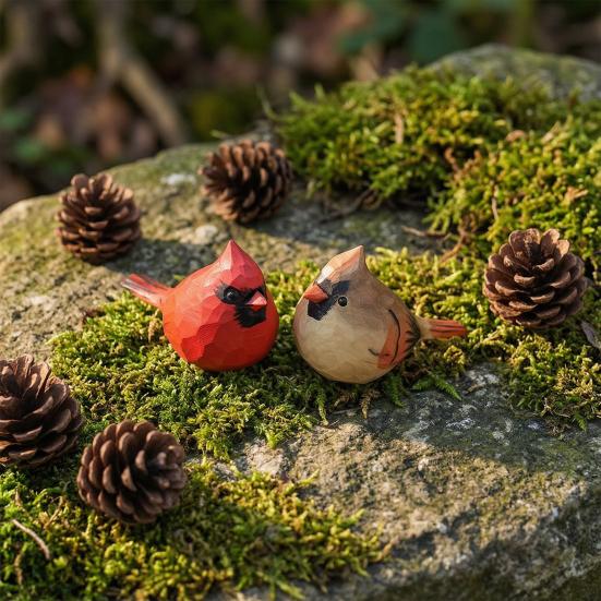 Small Bird Figurine, Hand Carved Texture Resin Wildlife Bird Statue, Rustic Miniature Animal Ornament for Home Desk, Office Decor