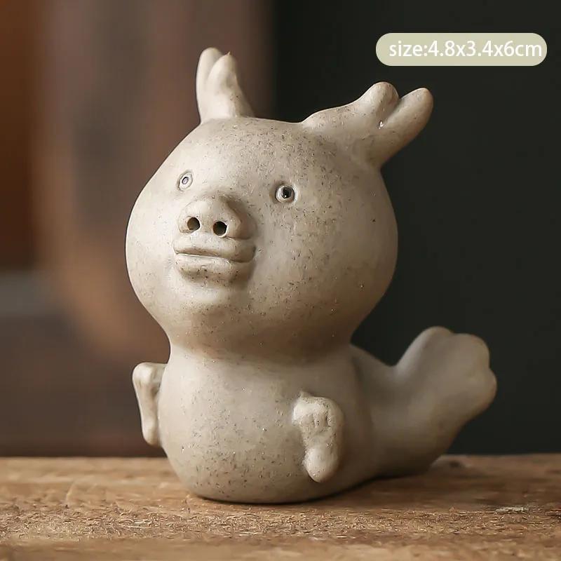 1Pc Chinese Zodiac Pottery Small Tea Pet Handmade Sculpture Crafts Animal Statue Ornaments Tea Figurine Decoration Tea Set Decor