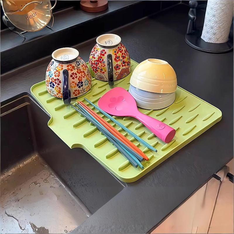 Силиконовый коврик для слива воды для раковины кухни, коврик для сушки фруктов, овощей и посуды, бытовой коврик для столешницы, теплоизоляционный коврик