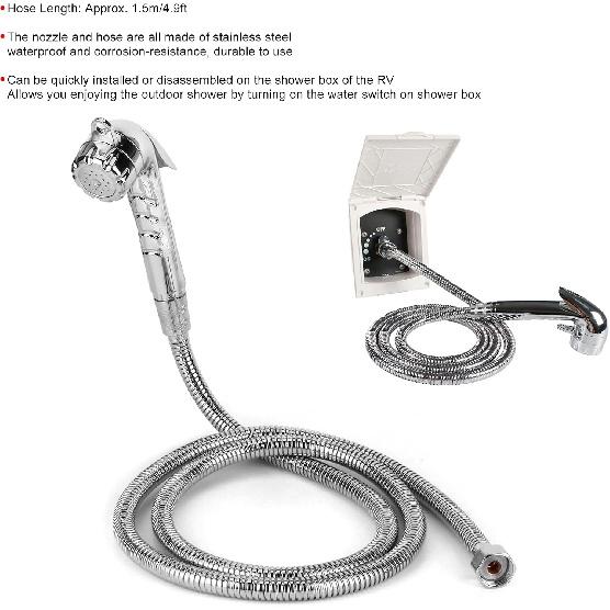 RV Exterior Shower Head with 1.5m/4.9ft Hose - Stainless Steel Nozzle, 1/2 Inch Thread for RV, Camper, Boat & Motorhome Outdoor Faucet Water Supply