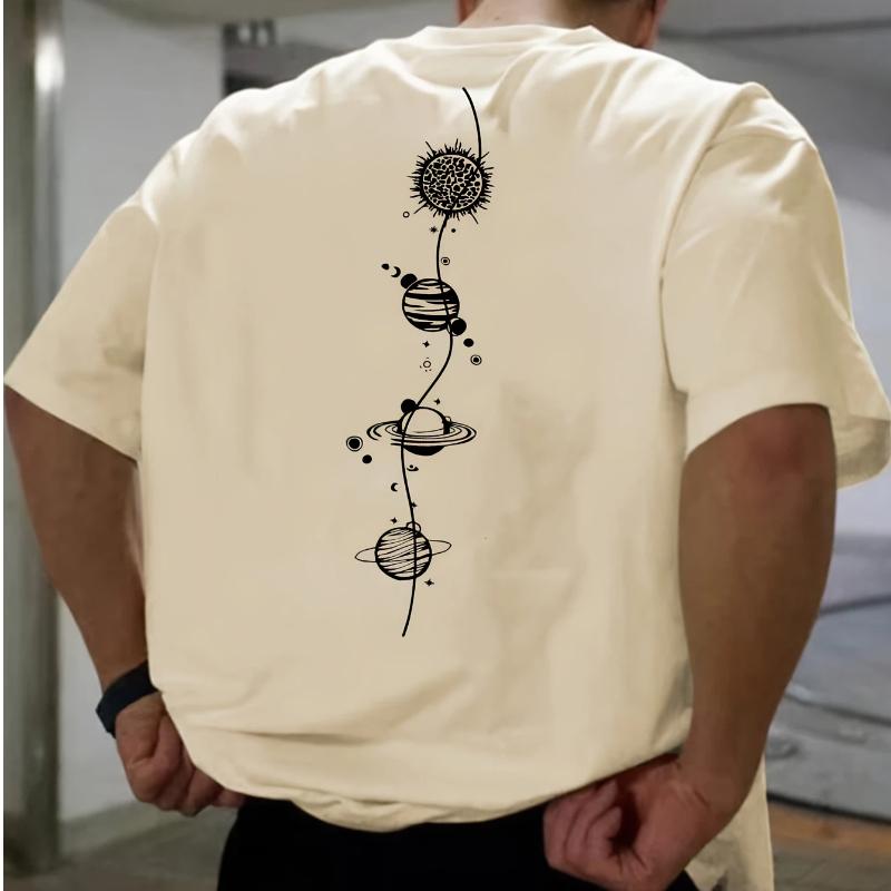 Men's Pure Cotton Summer Loose Size Planet Graphic Design Print Casual Comfortable Round Neck Short Sleeved T-shirt Top