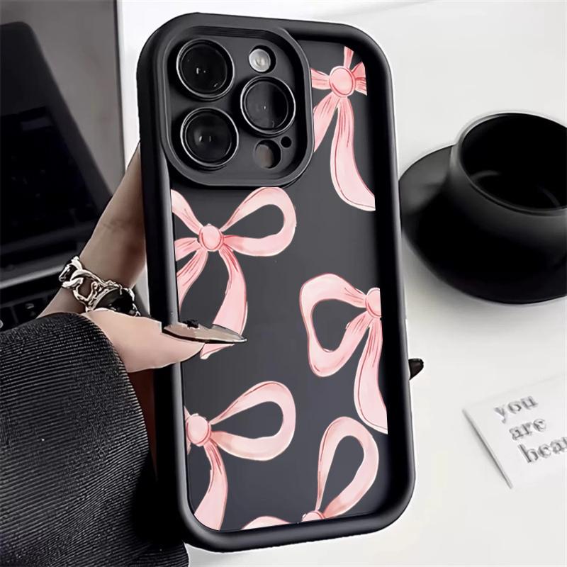 Розовый Бант Силиконовый Чехол Для Телефона Для iPhone 16 15 14 11 12 13 Pro Max 7 8 16 Plus X XS XR Ударопрочный Конфетный Мягкий Чехол