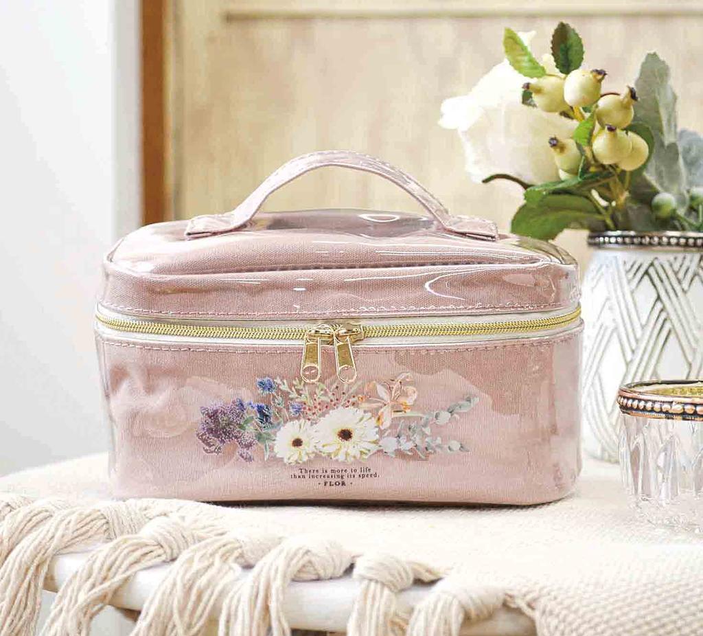 Kijapan Маленькая косметичка размером 18 x 9 x FROR 166276, косметичка/органайзер с разделителями, розовая, S, 10,5 см, Флора, глянцевая, стильная, милая,