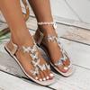 Эластичные сандалии на плоской подошве со стразами, женские сандалии с бабочками и цветком, пляжные тапочки