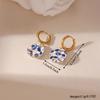 Chinese Style Blue and White Porcelain Earrings Dripping Oil Gold Enamel Hoop Earrings  Women