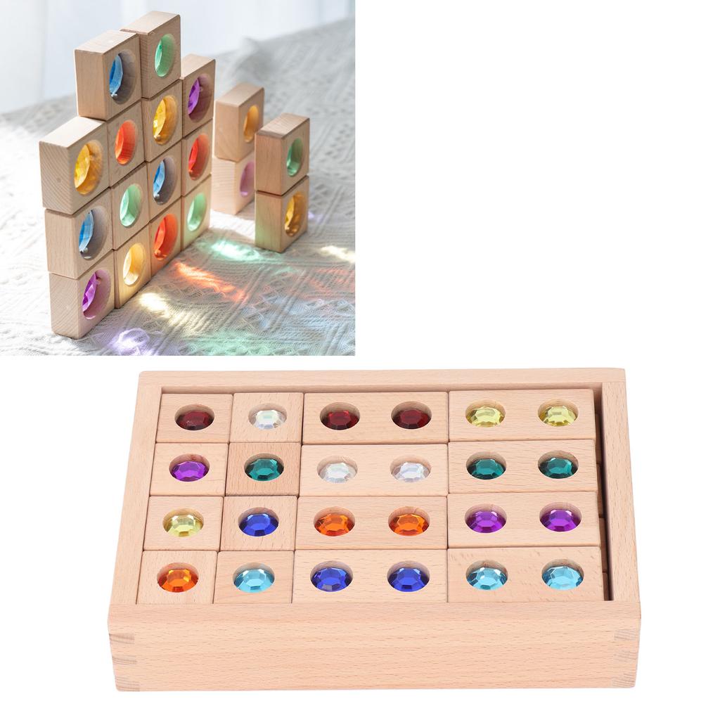 Деревянные акриловые оконные блоки Прозрачные бусины Игрушки для укладки Сверкающие камни Деревянный блок для укладки