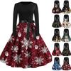 Women's Fashion Vintage Long Sleeve Round Neck Christmas Printed Evening Party Dresses Dresses