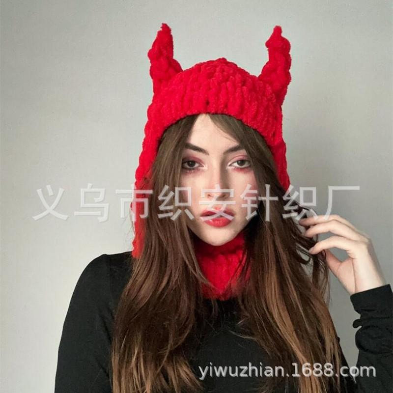 Cute Rabbit Ear Knit Beanie Women Warm Fleece Lined Winter Hat Handmade Punk Street Style