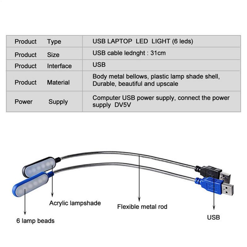 Портативная книжная лампа с USB-подключением, Белый свет, Светодиодная, Защита глаз, Для учебы, Ночник для компьютера, ноутбука, Ночное освещение
