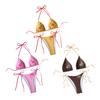 2Pcs/Set Women Bikini Set Adjustable Halter Strap Bikini Bra Bow Tie Swimming Briefs Set Summer Vacation Party Swimwear