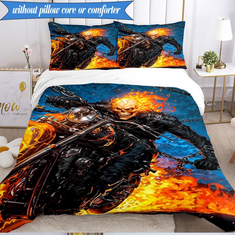 3PCS Rider On Fire Bedding Set,Including 1pc Duvet Cover And 2pcs Pillowcases Perfect for Bedroom, Dormitory, Fan Christmas gift