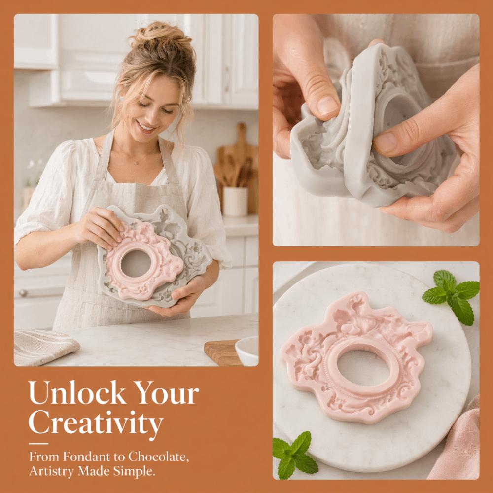 Pink Color Silicone Fondant Mold Photo Frame Design Baking Decor Tool For Cake Decoration