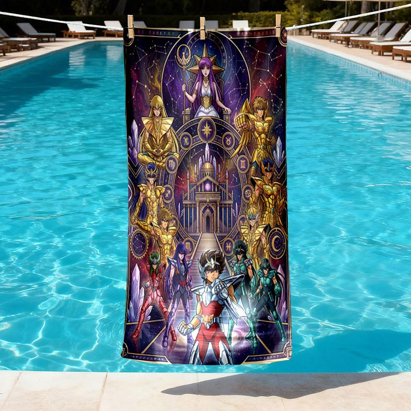 Saint Seiya Print Beach Towel Design, Soft, Lightweight. for Home Bathroom, Spa, Pool, Yoga, Surfing, Camping, Gift for Family, Friend