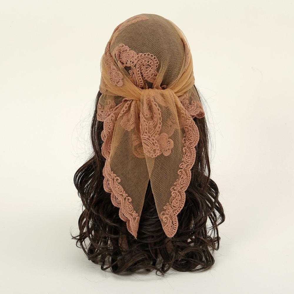 Hollow Out Foulard Bandana Embroidery Lace Handkerchiefs Elegant Hair Scarf Headband  Women