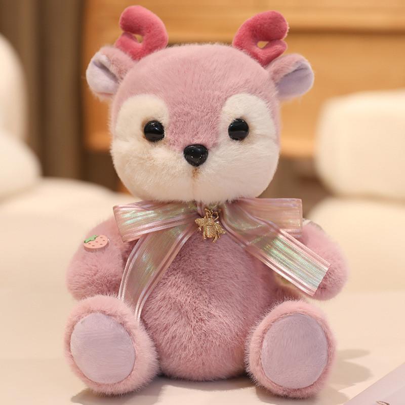 Cute Bow Decoration Deer And Bear Plush Toy Doll For Kids And Gift Giving