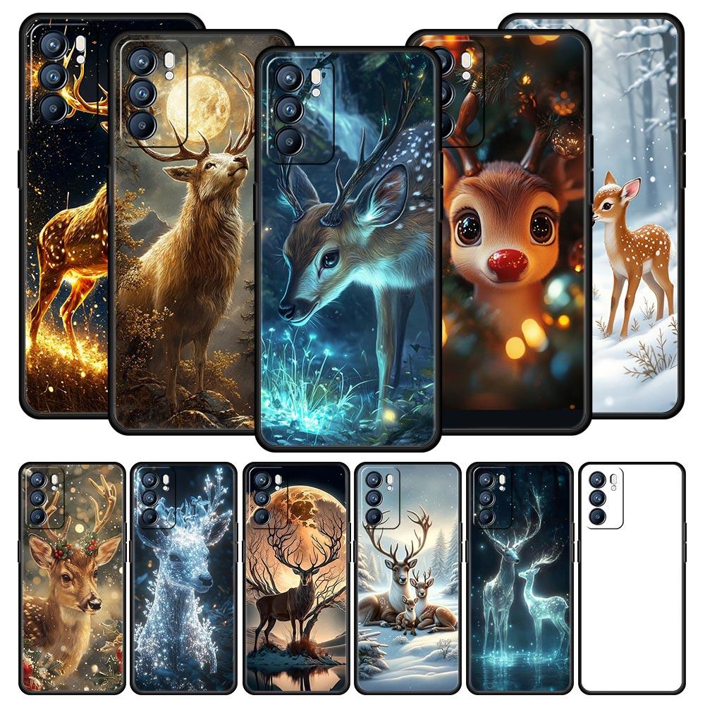 Cartoon Animal Deer Phone Case For Oppo Reno 13 12 11 10 7 F Find X5 X6 A98 A80 A79 A78 A57 A54 A31 A17 Pro 5G Soft TPU Cover