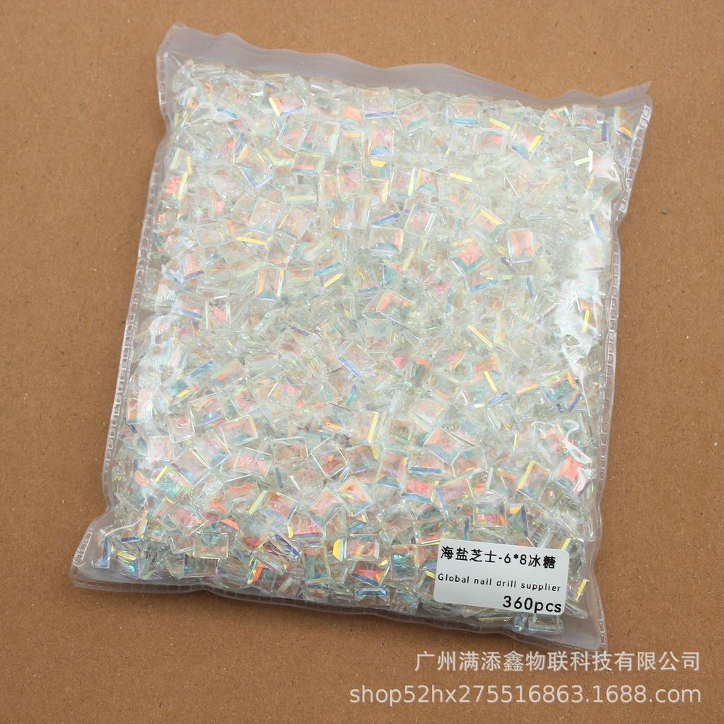 Целая упаковка из 360 кристаллов с острым дном в виде морской соли и сыра, бриллиантов, толстых квадратных, с кривым сердцем, украшений для дизайна ногтей