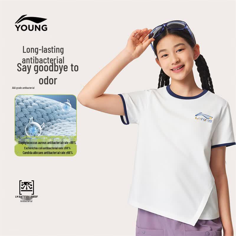 LI-NING Kids' Girls' Ice-Feel Anti-Bacterial Short Sleeve Sport T-Shirt