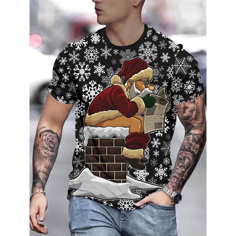 Christmas Elk 3D Print Men's T Shirt Casual O-neck Short Sleeve Tops Funny Santa Claus Pattern Oversized T-shirts X'mas Clothing