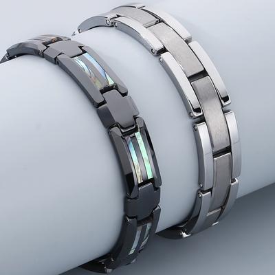 Матовые браслеты из вольфрамовой стали для мужчин, черная керамика, ширина 10 мм, звеньевая цепь, германиевый магнитный браслет с крестом для мужчин с ювелирными изделиями из ракушек