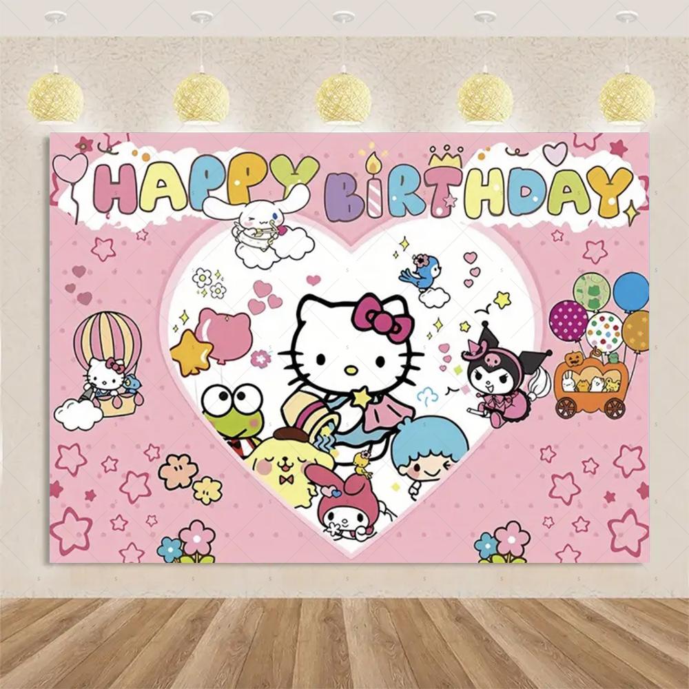 Kawaii Hello Kitty Pink graffiti in urban streets Print Tapestry Bedroom Decoration Celebration Background Design Holiday Party