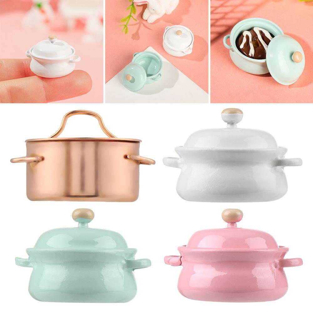 Kitchen Cooking Toys Miniature Soup Pot Mini Cookware Dollhouse Accessories With Pot Cover