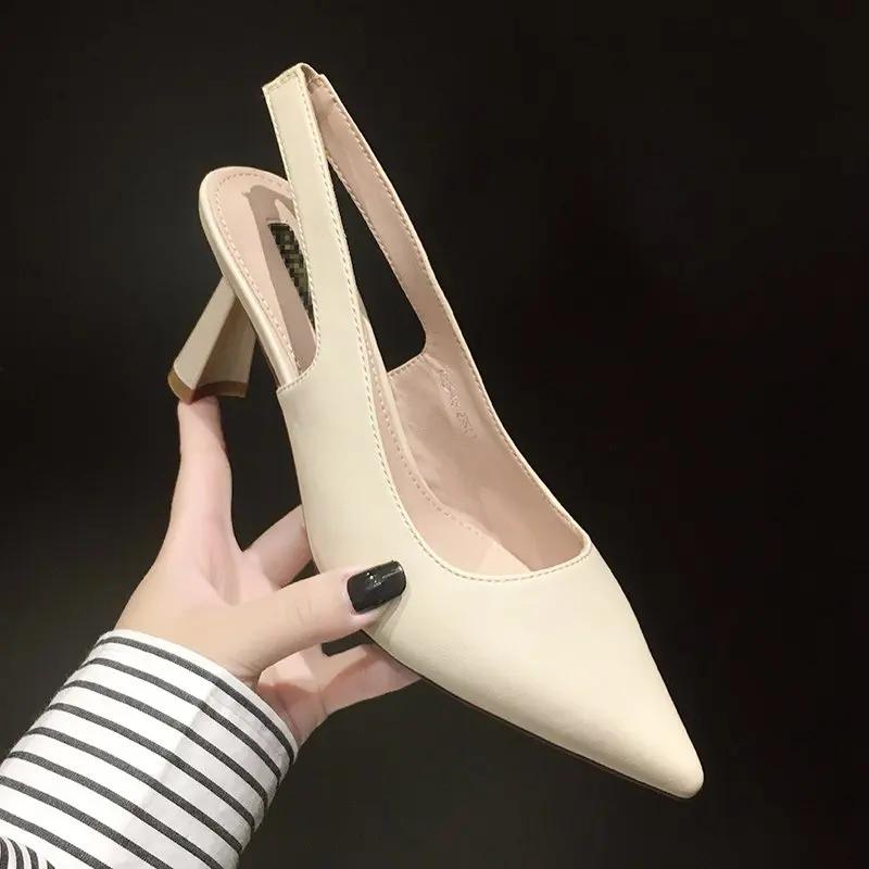 Летние Новые Туфли-лодочки с Острым Носком на Шпильке, Дышащие из ПУ, Удобные и Элегантные Женские Туфли, Сексуальные Сандалии
