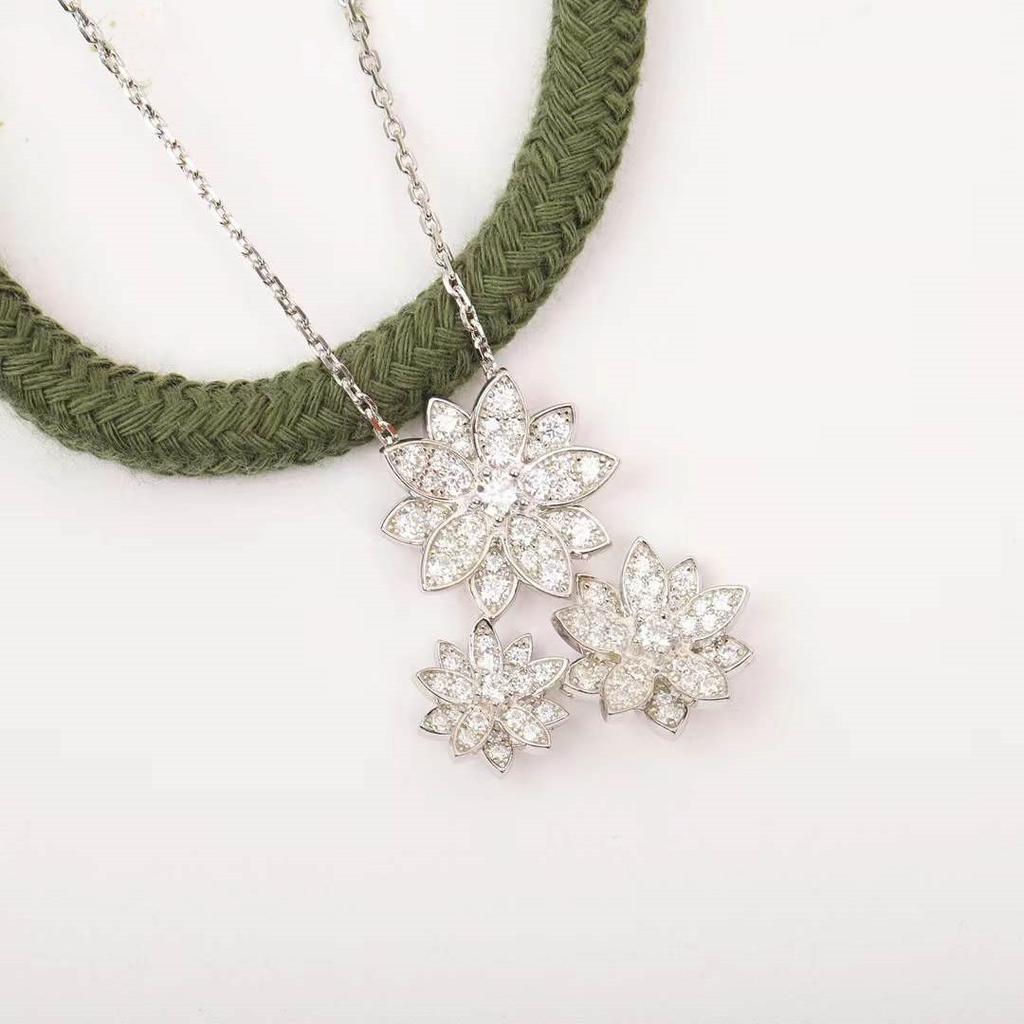New Hot Brand Vintage Necklace  Luxury Jewelry For Women Lotus Zircon 3 Flowers Pure 925 Sliver Fashion Party Chain Necklace