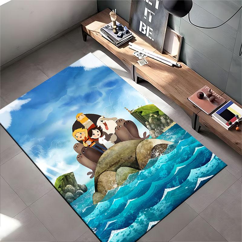 Cartoon Style Island Adventure suitable as a non-slip mat for the living room or bedroom sofa
