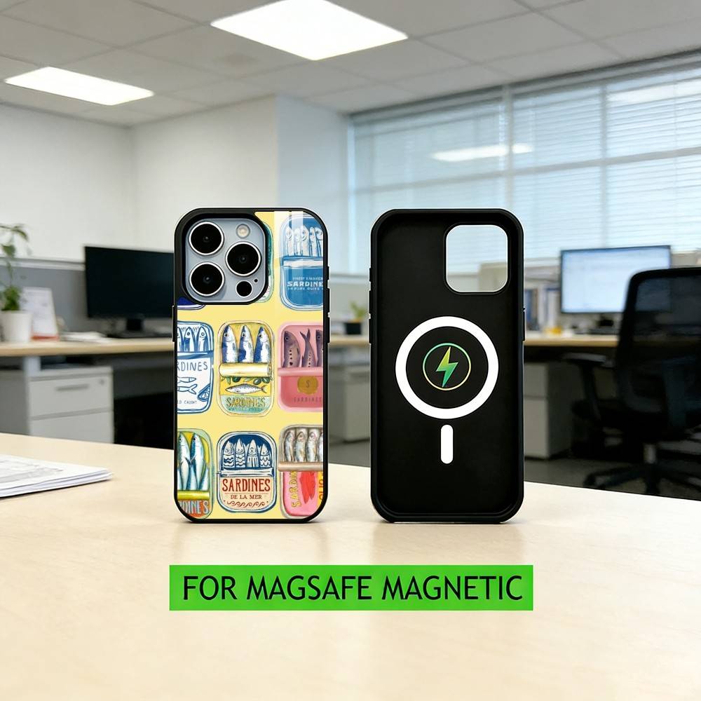 Чехол для телефона S-Sardines F-Fish Art Для iPhone17,16,15,14,13,12,11 Plus,Pro Магнитный Для Magsafe Беспроводная Зарядка