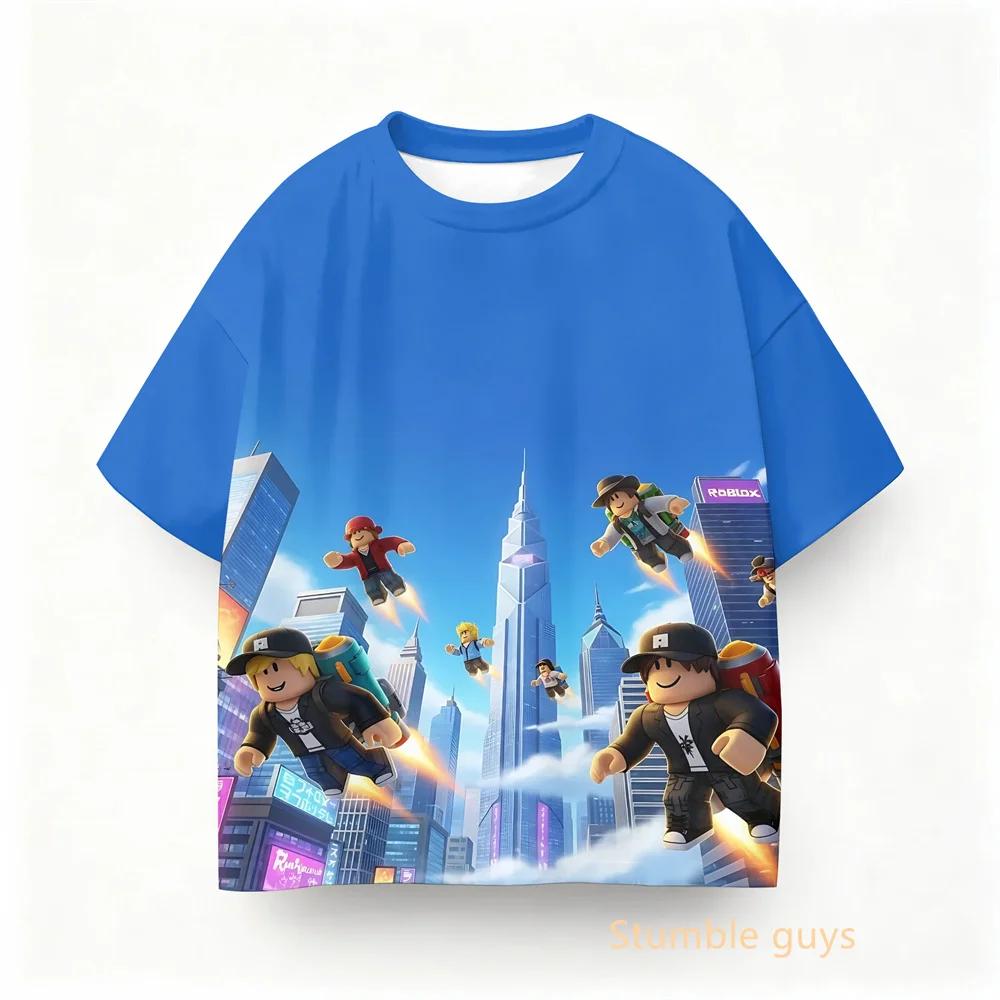 Летняя детская футболка Roblox Аниме Одежда для мальчиков и девочек Игровая с коротким рукавом