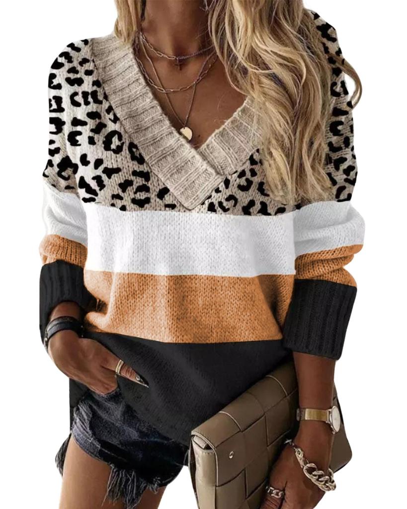 Azura Exchange Свитер с длинными рукавами в стиле колор-блок