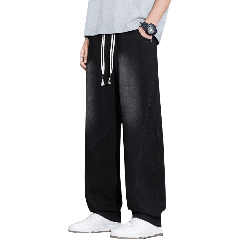 Romon Men's Loose-Fit Wide-Leg Denim Cargo Pants