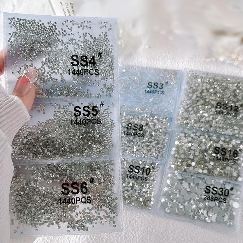 1440PCS Multi-size Crystal Nail Rhinestones Flat Bottom Clear Jewel Gems DIY Nail Art Decorations Strass Stones