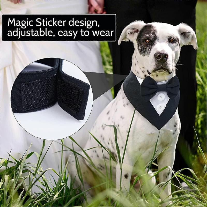 Dog Formal Collar Tuxedo Wedding Neckwear with Bow Tie, Adjustable Pet Tux Bandana for Small Medium Dogs and Cats, Gentleman Dress-Up for Wedding Vale