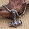 Punk Necklace for Men Thor Hammer Mjolnir Viking Amulet Hammer Scandinavian Pendant Norse Jewelry Metal Chain Pendant Jewelry