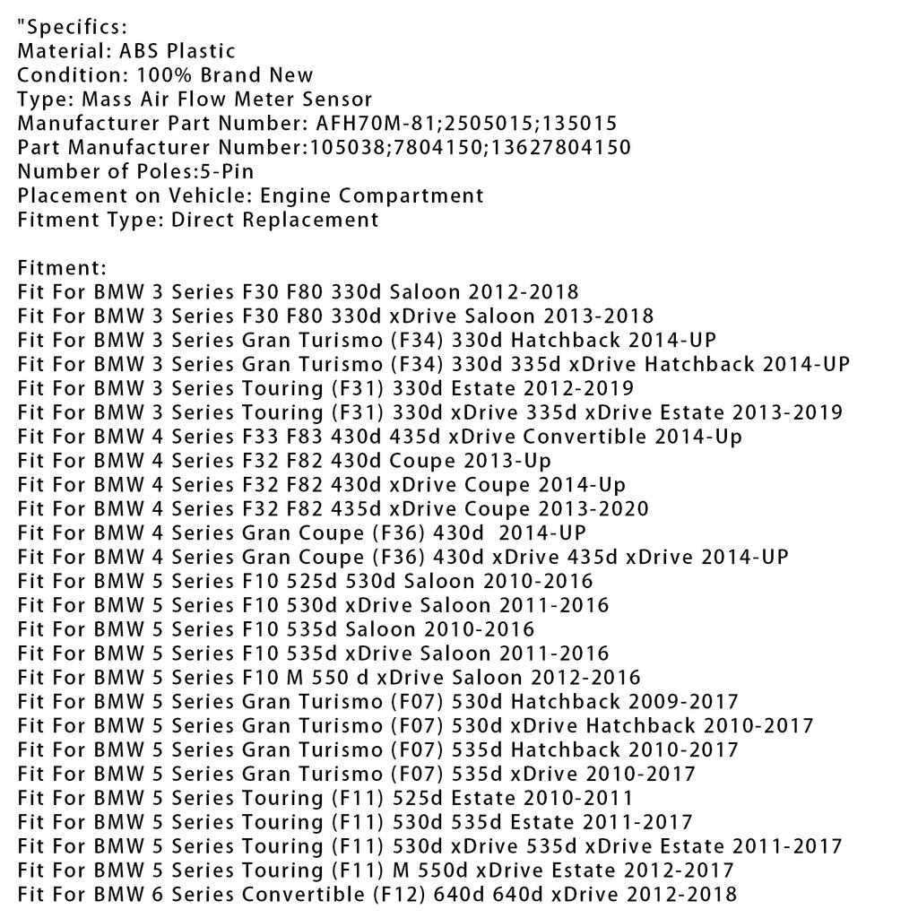 Датчик расходомера воздуха для BMW 330d 525d 530d X3 X4 13627804150
