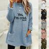 2023 Women's Loose Long Sleeve Letter Print Double-Sided Fleece Pocket Sweatshirt