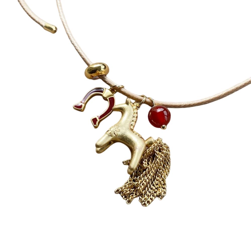 Pony-shaped Tassel Beads Necklaces Multi Tassel Cartoon Horse Necklaces Female Accessories