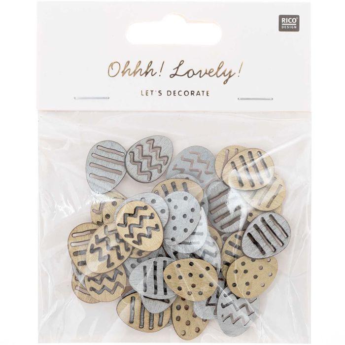 48 Wooden Confetti - Easter Eggs - Gold and Silver
