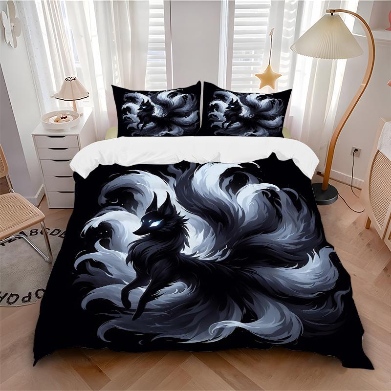 3pcs Cool Nine Tailed Fox Quilt Set - Soft and Comfortable Bedroom, Guest Room and Dorm Decor Bedding Set 1 Quilt Cover + 2 Pillowcases.L019