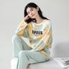 Хлопковый пижамный комплект женский, свободного кроя, одежда для сна, с длинным рукавом, двухпредметный, домашняя одежда, удобный наряд, варианты больших размеров, дышащая ткань