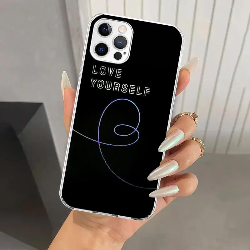 Люби Себя Цветочное Сердце Линия Kpop Чехол для Телефона для Iphone 17 Air 16 15 Plus 14 13 Mini 12 11 Pro Max 16E 7 8 SE 2020 Мягкий Funda