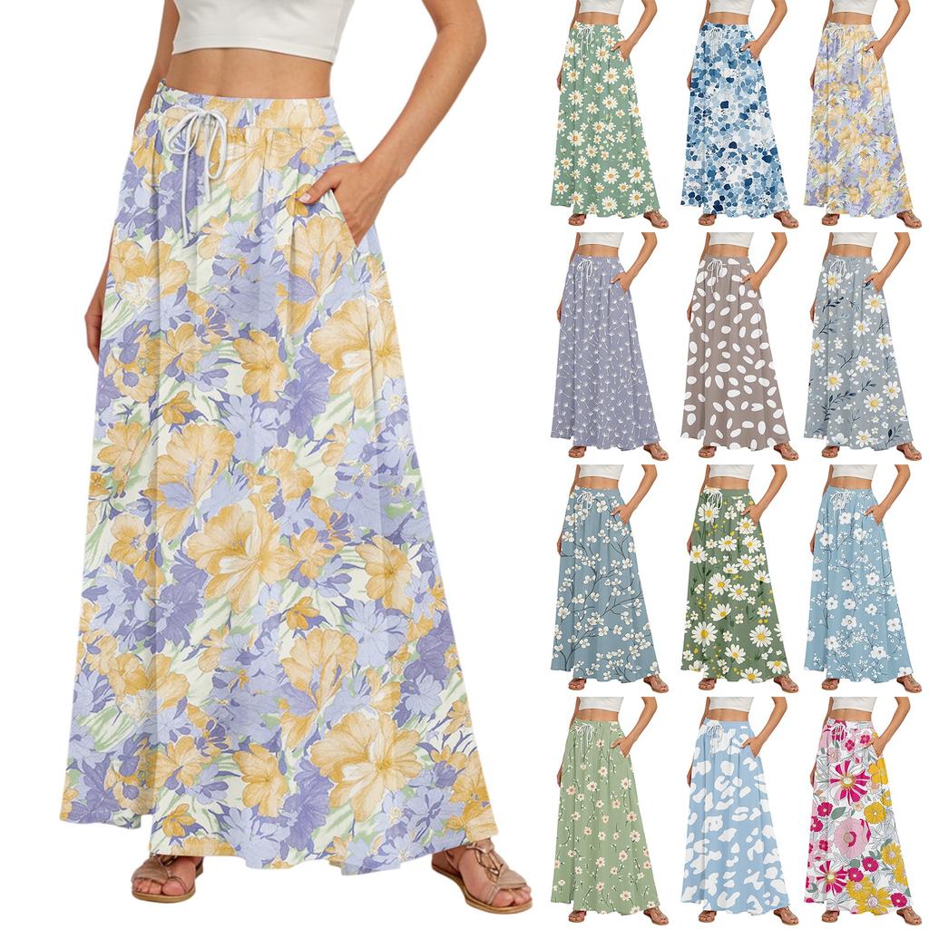 Женские струящиеся расклешенные юбки-макси с оборками и эластичным поясом, элегантные многослойные длинные юбки в стиле бохо